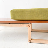 Mid Century Modern Bench with New Avocado Green Upholstery