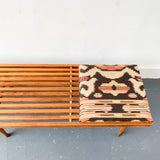 Mid Century Slat Bench with New Upholstery