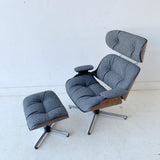 Mid Century Modern Plycraft Lounge Chair and Ottoman with New Grey Upholstery