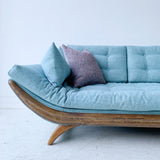 Mid Century Gondola Sofa with New Light Blue Upholstery