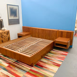 Teak Queen Size Platform Bed with Floating Nightstands