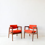 Pair of Mid Century Modern Gunlocke Occasional Chairs with New Orange Upholstery