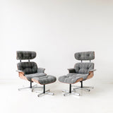 Mid Century Plycraft Lounge Chair and Ottoman with New Grey Upholstery