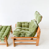 Vintage Lounge Chair and Ottoman with New Soft Green Upholstery