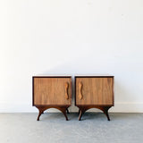 Pair of Mid Century Modern Burl + Bookmatched Nightstands