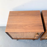 Pair of Mid Century Modern Burl + Bookmatched Nightstands