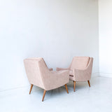 Pair of Mid Century Modern Lounge Chairs with New Blush Upholstery