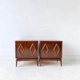 Pair of Mid Century Diamond Front Nightstands