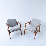 Pair of Mid Century Lounge Chairs with New Grey Upholstery