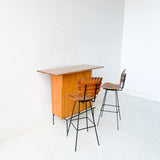 Mid Century Modern Umanoff Style Bar and Pair of Stools