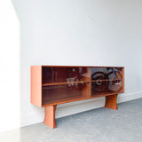 Mid Century Modern Danish Teak Curio Cabinet with Sculpted Base