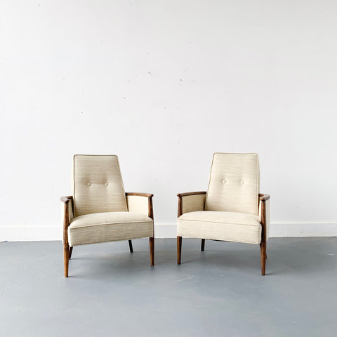 Pair of Mid Century Modern High Back Lounge Chairs