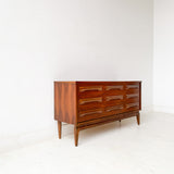 Mid Century Modern Low Dresser with Sculpted Drawer Pulls