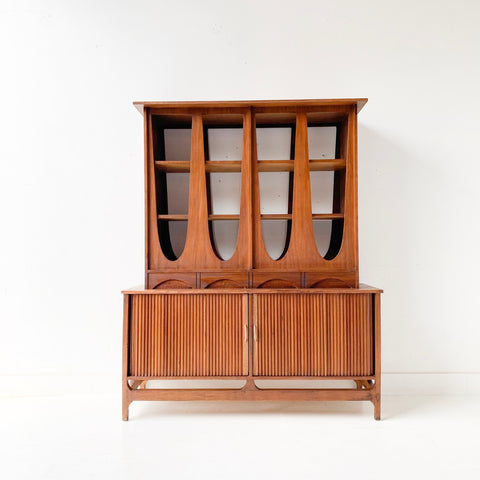 Mid Century Modern Brasilia Style Sculpted Front Hutch with Tambour Doors