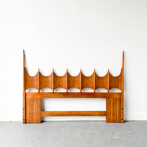 Mid Century Modern Sculpted Walnut Headboard - King Size