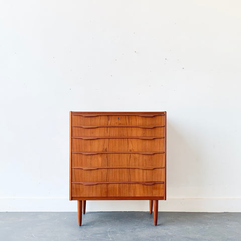 Mid Century Danish Teak Highboy Dresser with Sculpted Pulls