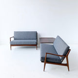 Mid Century Modern Kofod Larsen 2 Part Sofa with with New Upholstery - End Table Included