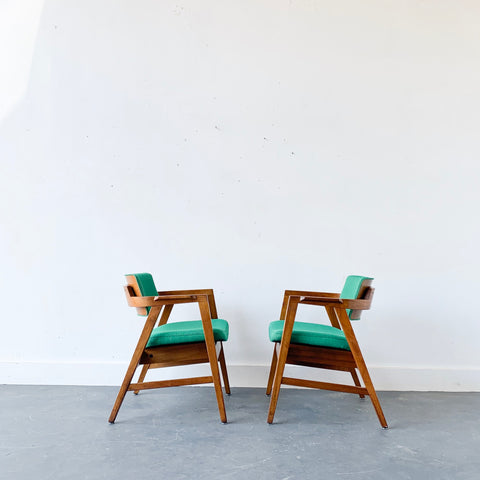 Pair of Gunlocke Chairs with New Green Upholstery