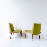 Pair of Mid Century Modern Lounge Chairs with New Avocado Green Upholstery
