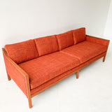 Mid Century Sofa with New Orange Tweed Upholstery