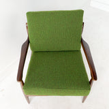 Mid Century Lounge Chair with Green Upholstery