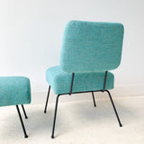 Mid Century Lounge Chair and Ottoman w/ New Sky Blue Upholstery