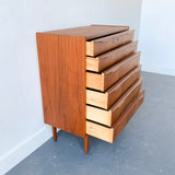 Mid Century Danish Teak Highboy Dresser with Sculpted Pulls