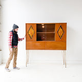 Mid Century Modern Curio Cabinet/Bar with Sliding Doors