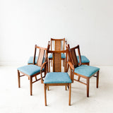 Set of 6 Dining Chairs with New Blue Upholstery