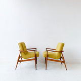 Pair of Mid Century Modern Scoop Chairs with New Mustard Upholstery