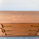 Mid Century Modern Burl + Bookmatched Dresser with Sculpted Legs