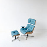 Mid Century Modern Plycraft Lounge Chair and Ottoman with New Teal Upholstery
