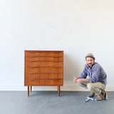 Mid Century Danish Teak Highboy Dresser with Sculpted Pulls