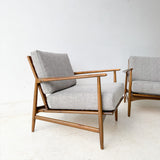 Pair of Mid Century Kofod Larsen Lounge Chairs for Selig - New Grey Upholstery