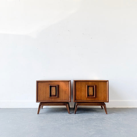 Pair of Mid Century Modern Sculpted Front Nightstands