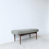 Mid Century Upholstered Bench on Tapered Legs