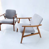 Pair of Mid Century Lounge Chairs with New Grey Upholstery