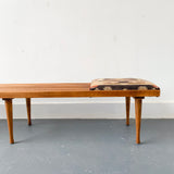 Mid Century Slat Bench with New Upholstery