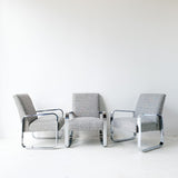 Modern Chrome Chair with New Grey Upholstery