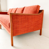 Mid Century Sofa with New Orange Tweed Upholstery