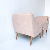 Pair of Mid Century Modern Lounge Chairs with New Blush Upholstery