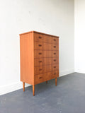 Mid Century Danish Teak Highboy Dresser on Tapered Legs