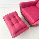 Mid Century Modern Lounge Chair and Ottoman with New Fuschia Upholstery
