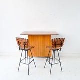 Mid Century Modern Umanoff Style Bar and Pair of Stools