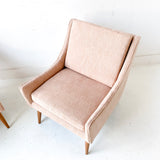 Pair of Mid Century Modern Lounge Chairs with New Blush Upholstery