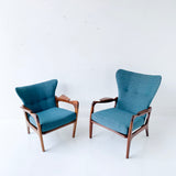 Pair of Adrian Pearsall Lounge Chairs with New Teal Upholstery