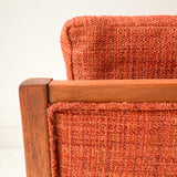 Mid Century Sofa with New Orange Tweed Upholstery