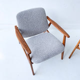 Pair of Mid Century Lounge Chairs with New Grey Upholstery