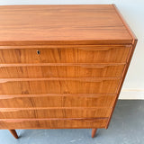 Mid Century Danish Teak Highboy Dresser with Sculpted Pulls