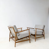 Pair of Mid Century Kofod Larsen Lounge Chairs for Selig - New Grey Upholstery